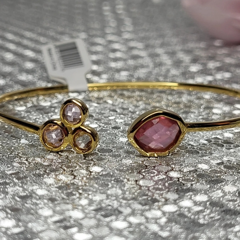 Real Simple Style "Talia" Rhodium Gold Pink Clear Twist Bangle Bracelet
